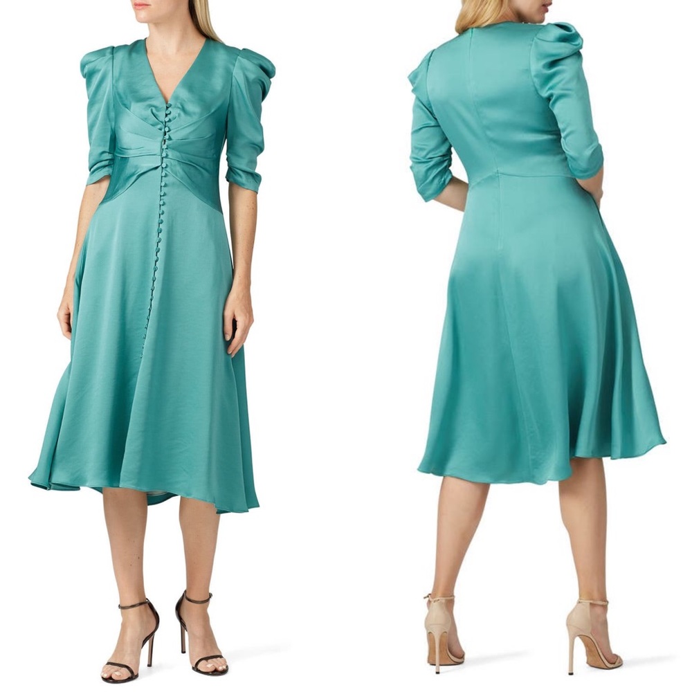 Jonathan Simkhai Ruched V-Neck Button Dress 8 - Picture 2 of 12